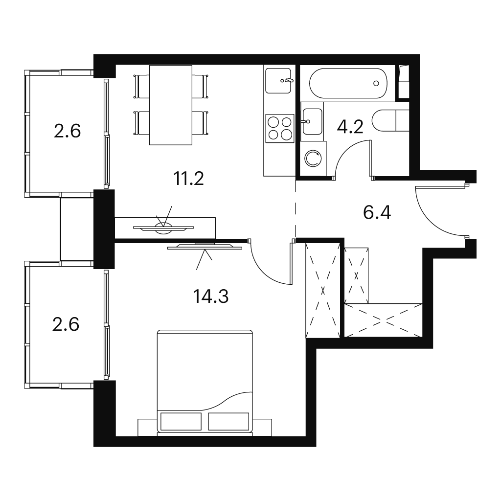 1 комн. квартира, 41.3 м², 21 этаж 