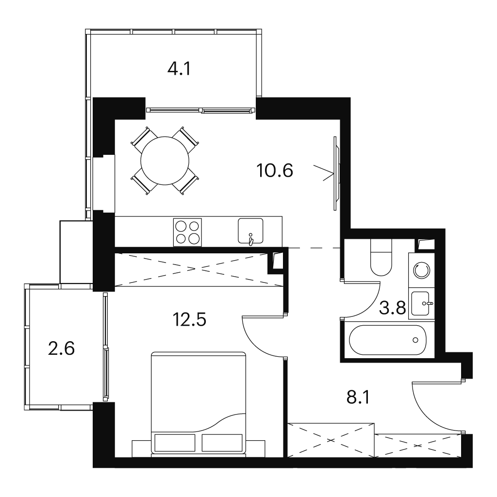 1 комн. квартира, 41.7 м², 22 этаж 