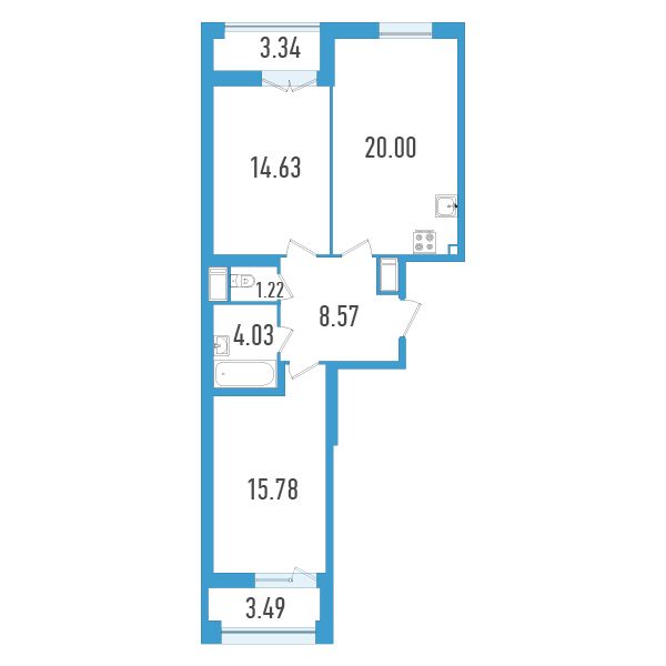 1 комн. квартира, 67.7 м², 12 этаж 