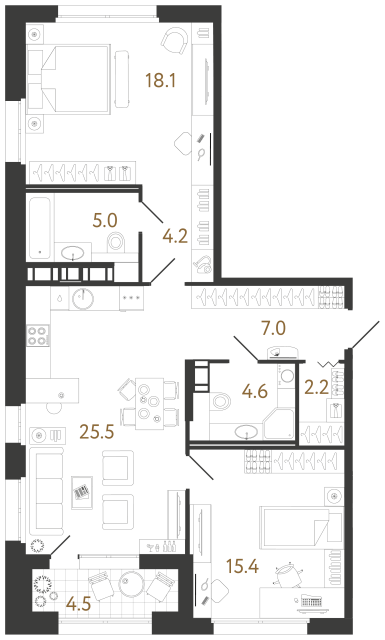 2 комн. квартира, 82 м², 10 этаж 
