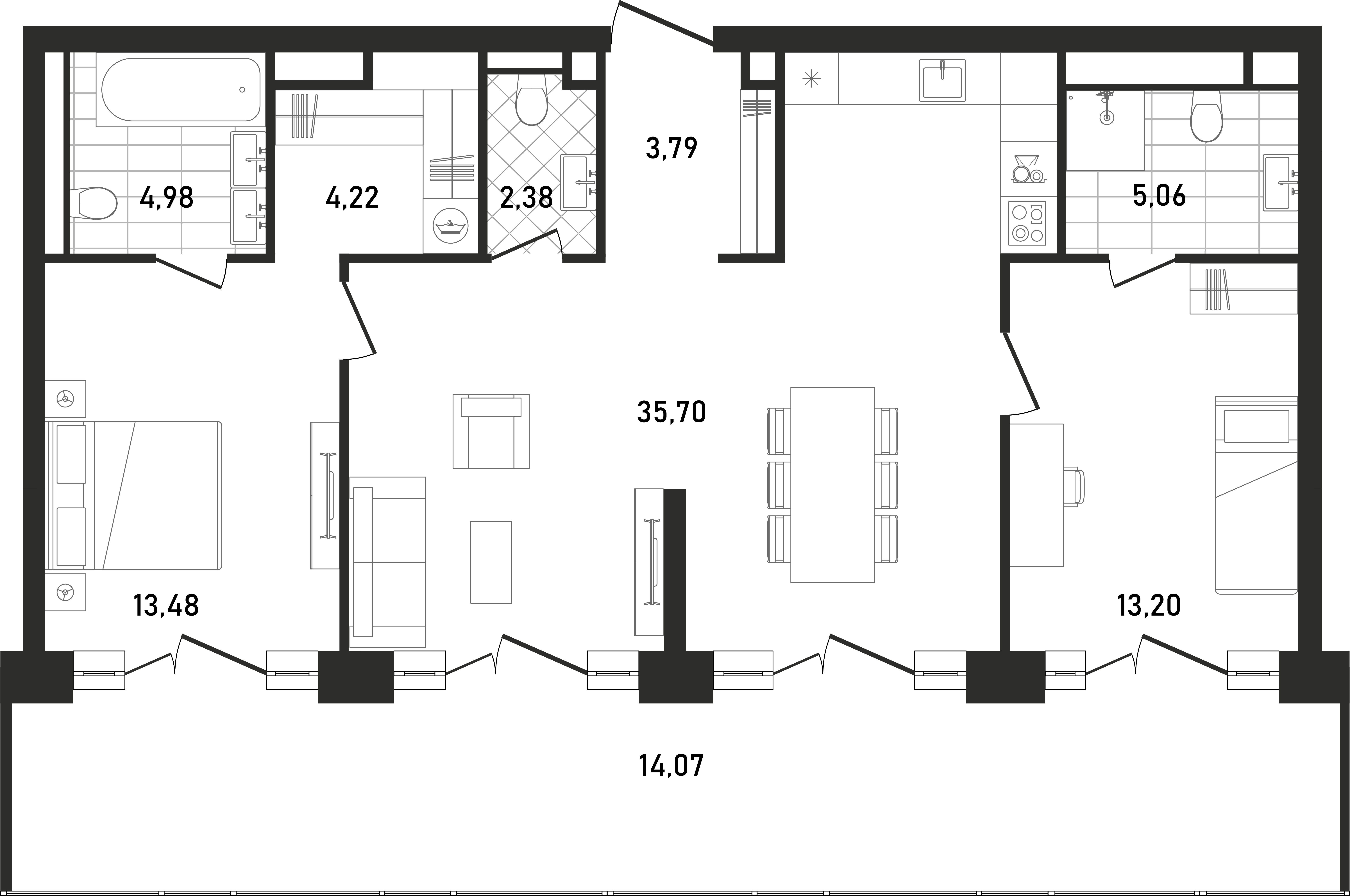 2 комн. квартира, 96.6 м², 21 этаж 