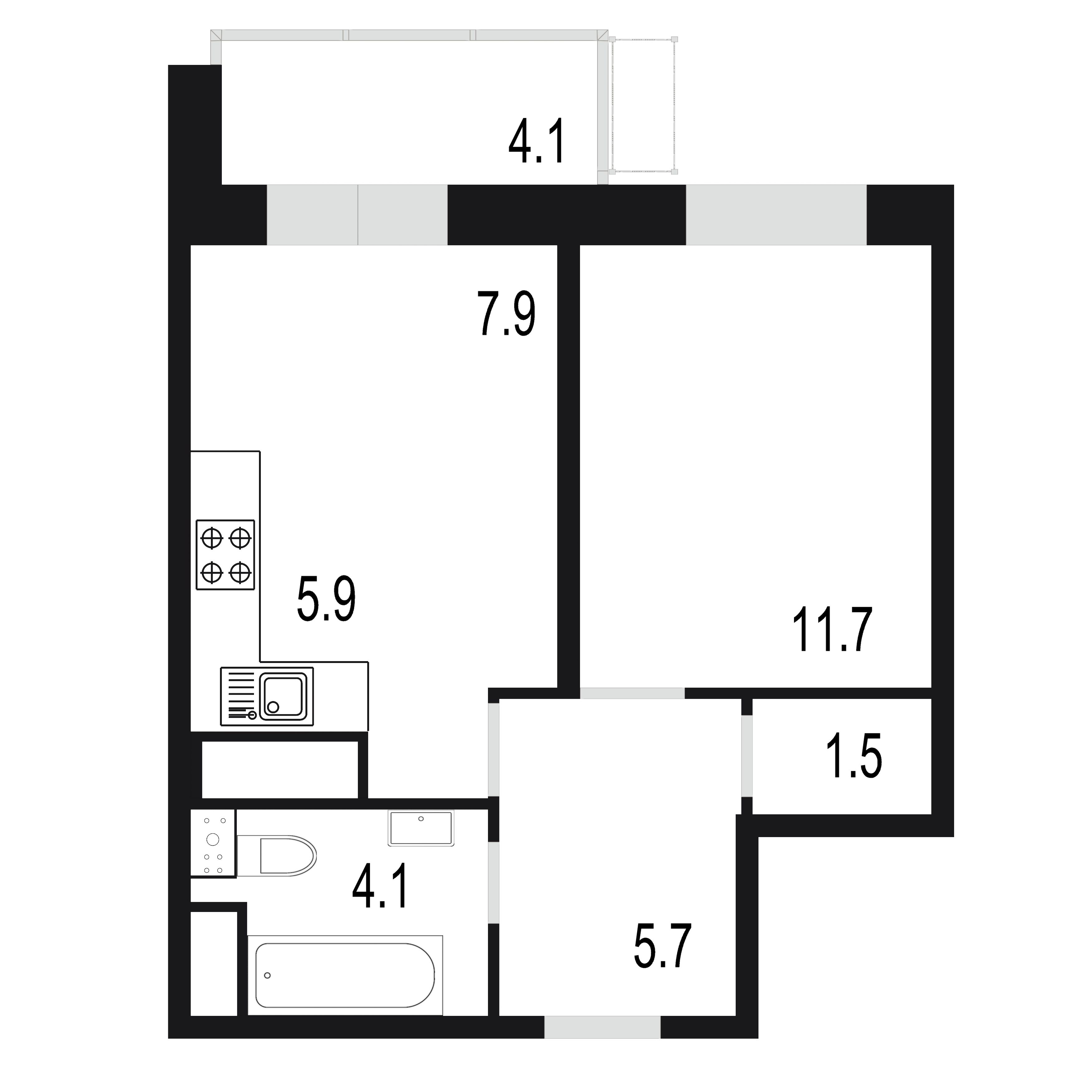 1 комн. квартира, 40.9 м², 22 этаж 