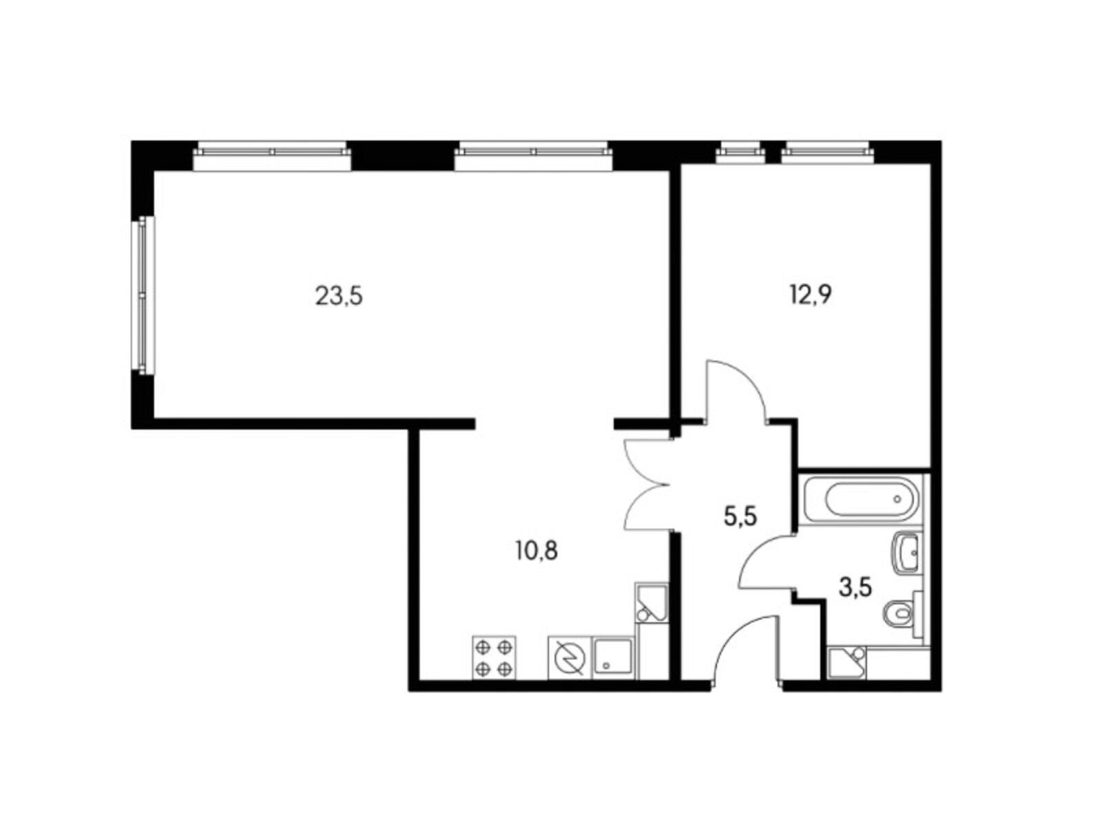 2 комн. квартира, 58 м², 3 этаж  (из 9)