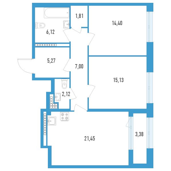 1 комн. квартира, 75 м², 12 этаж 