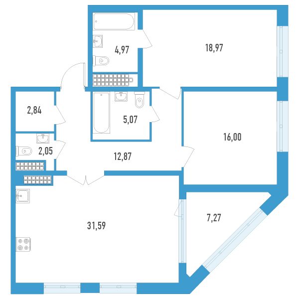 1 комн. квартира, 98 м², 17 этаж 