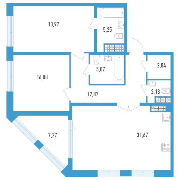 1 комн. квартира, 98.4 м², 14 этаж 