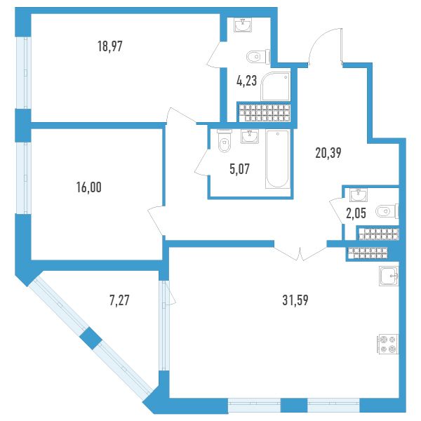 1 комн. квартира, 101.9 м², 16 этаж 