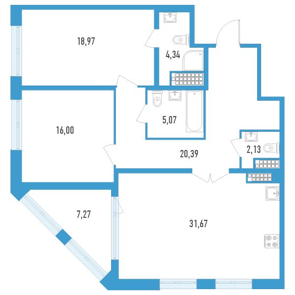1 комн. квартира, 102.2 м², 14 этаж 