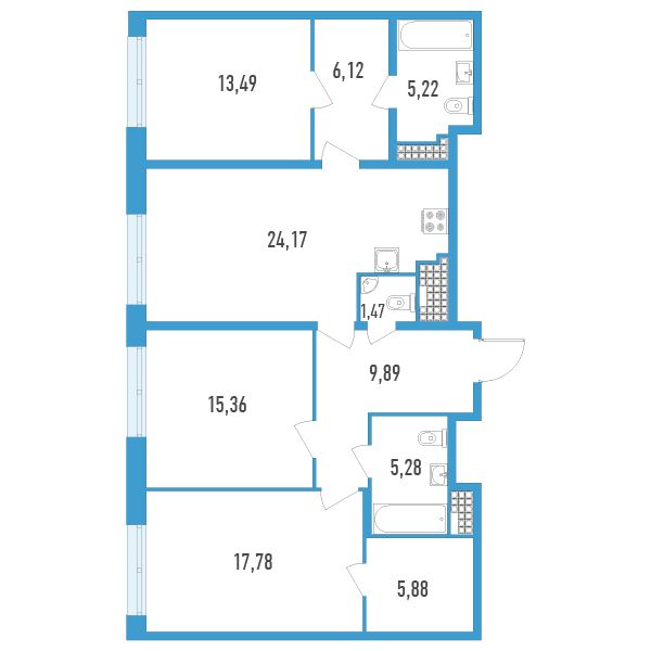 2 комн. квартира, 104.7 м², 18 этаж 
