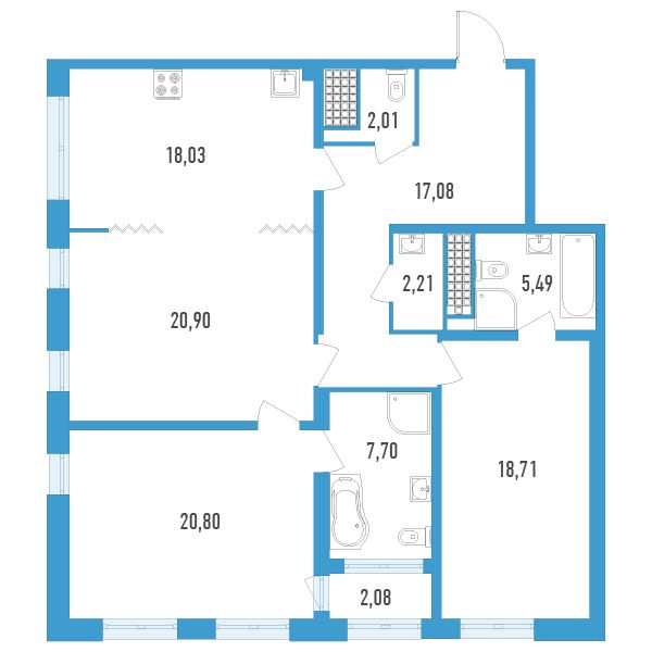 3 комн. квартира, 114 м², 17 этаж 