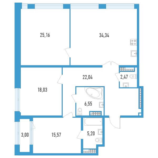 1 комн. квартира, 130.9 м², 14 этаж 