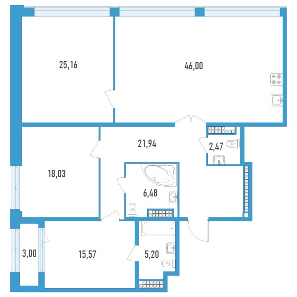 1 комн. квартира, 142.3 м², 16 этаж 