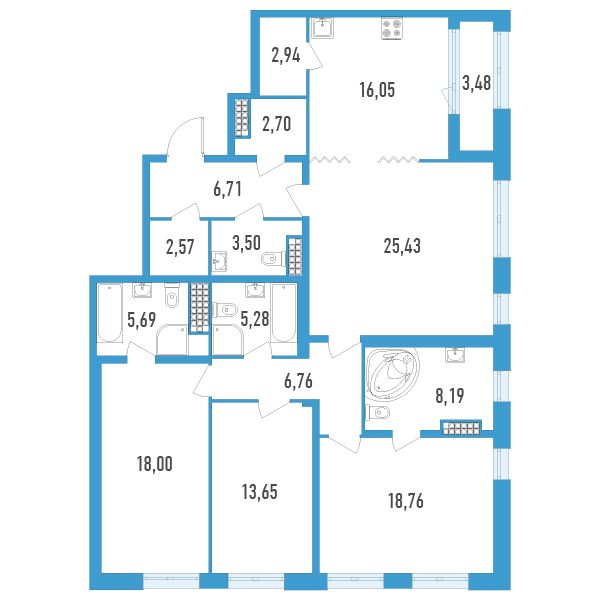 4 комн. квартира, 138 м², 14 этаж 