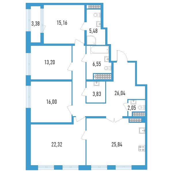4 комн. квартира, 138.2 м², 17 этаж 