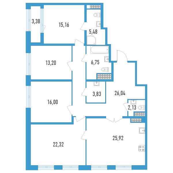 4 комн. квартира, 138.5 м², 15 этаж 