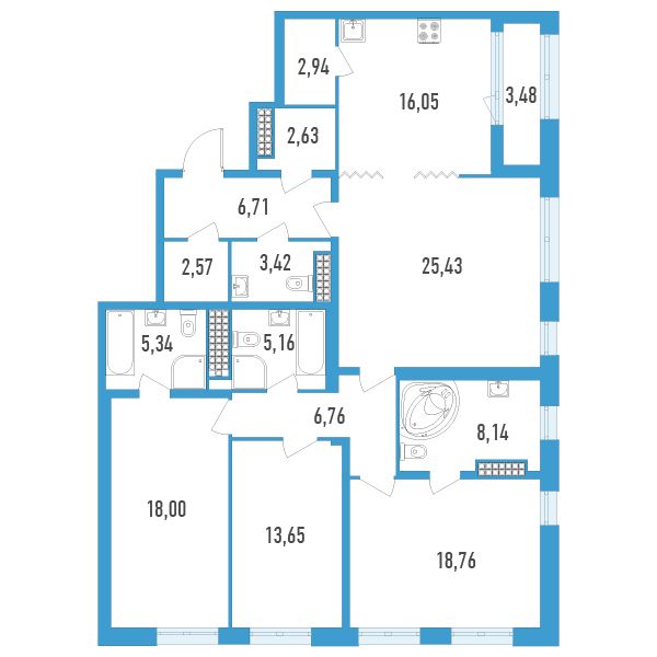 4 комн. квартира, 137.3 м², 17 этаж 