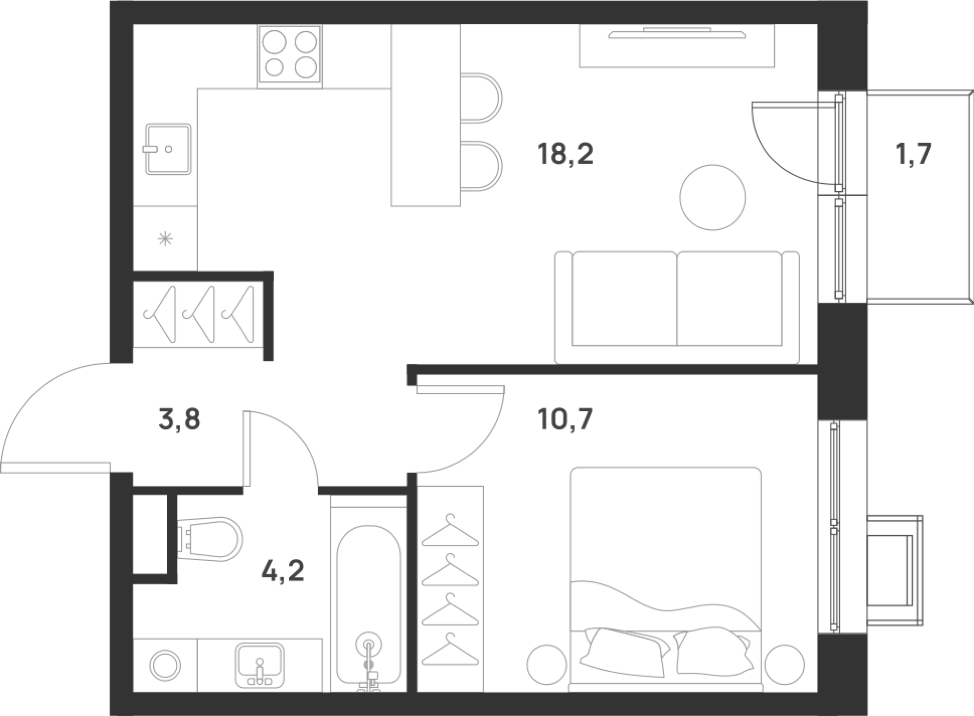 1 комн. квартира, 37.4 м², 3 этаж 