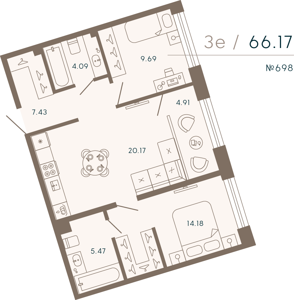 2 комн. квартира, 66.2 м², 2 этаж 