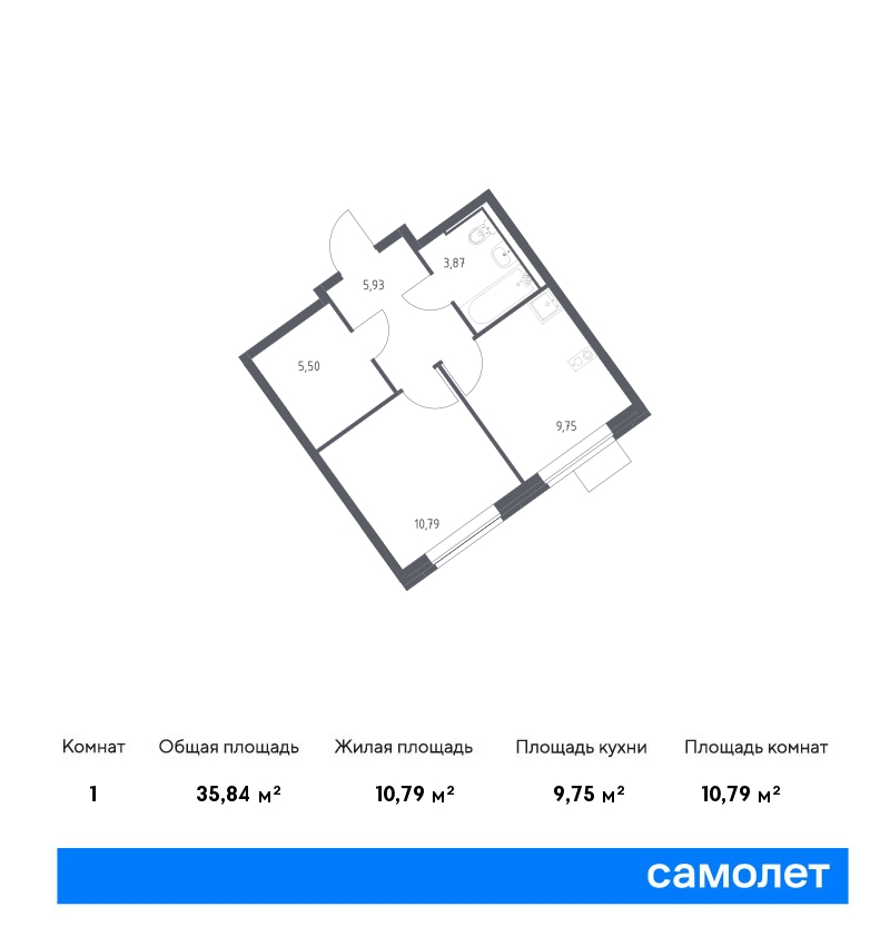 1 комн. квартира, 35.8 м², 11 этаж  (из 13)