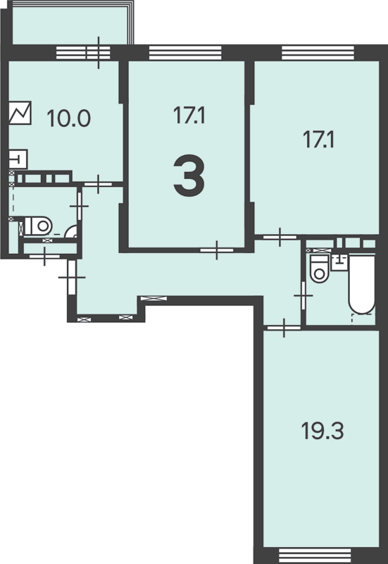 3 комн. квартира, 81.4 м², 3 этаж 
