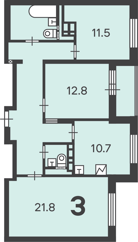 3 комн. квартира, 81.8 м², 1 этаж 