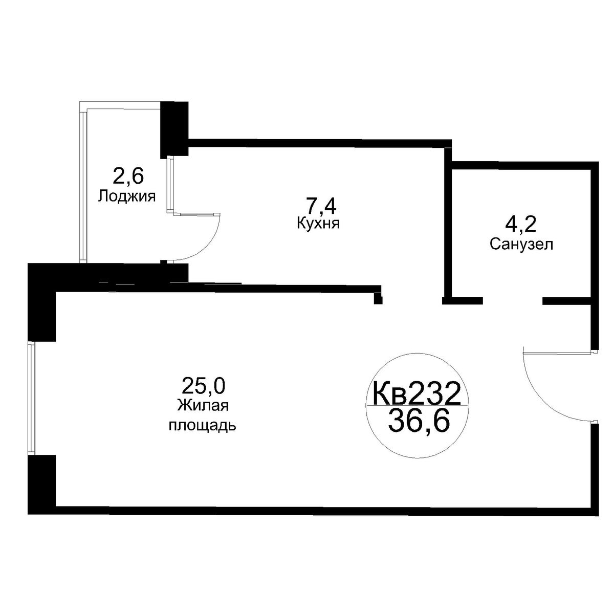 1 комн. квартира, 39.2 м², 7 этаж 