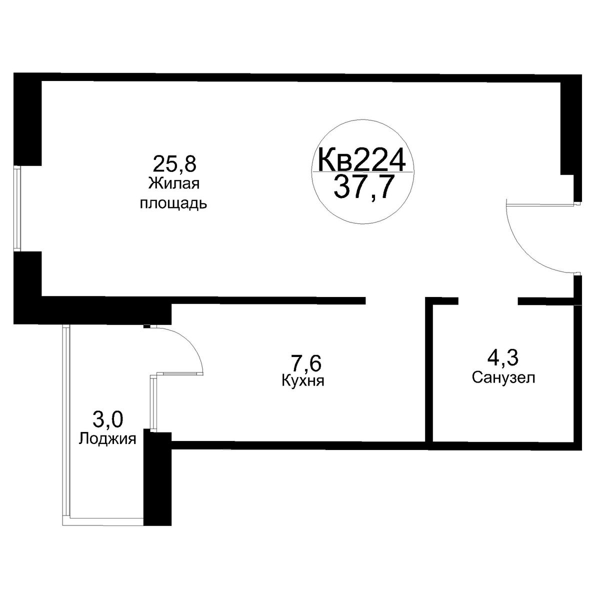 1 комн. квартира, 40.7 м², 6 этаж 