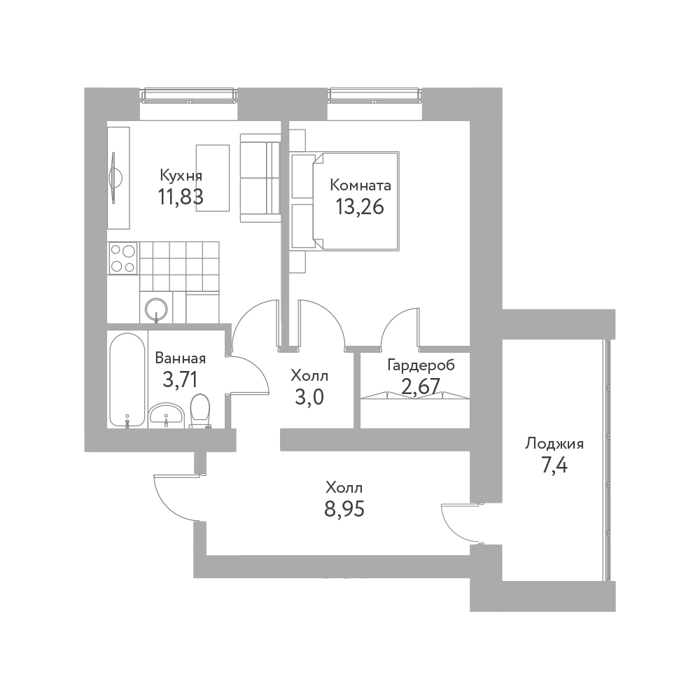 1 комн. квартира, 47.2 м², 2 этаж 
