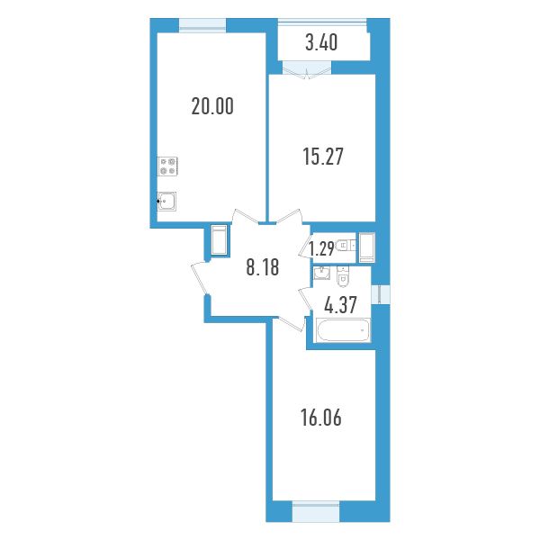 1 комн. квартира, 66.9 м², 19 этаж 