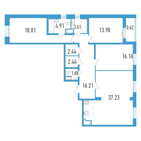 2 комн. квартира, 119.5 м², 19 этаж 