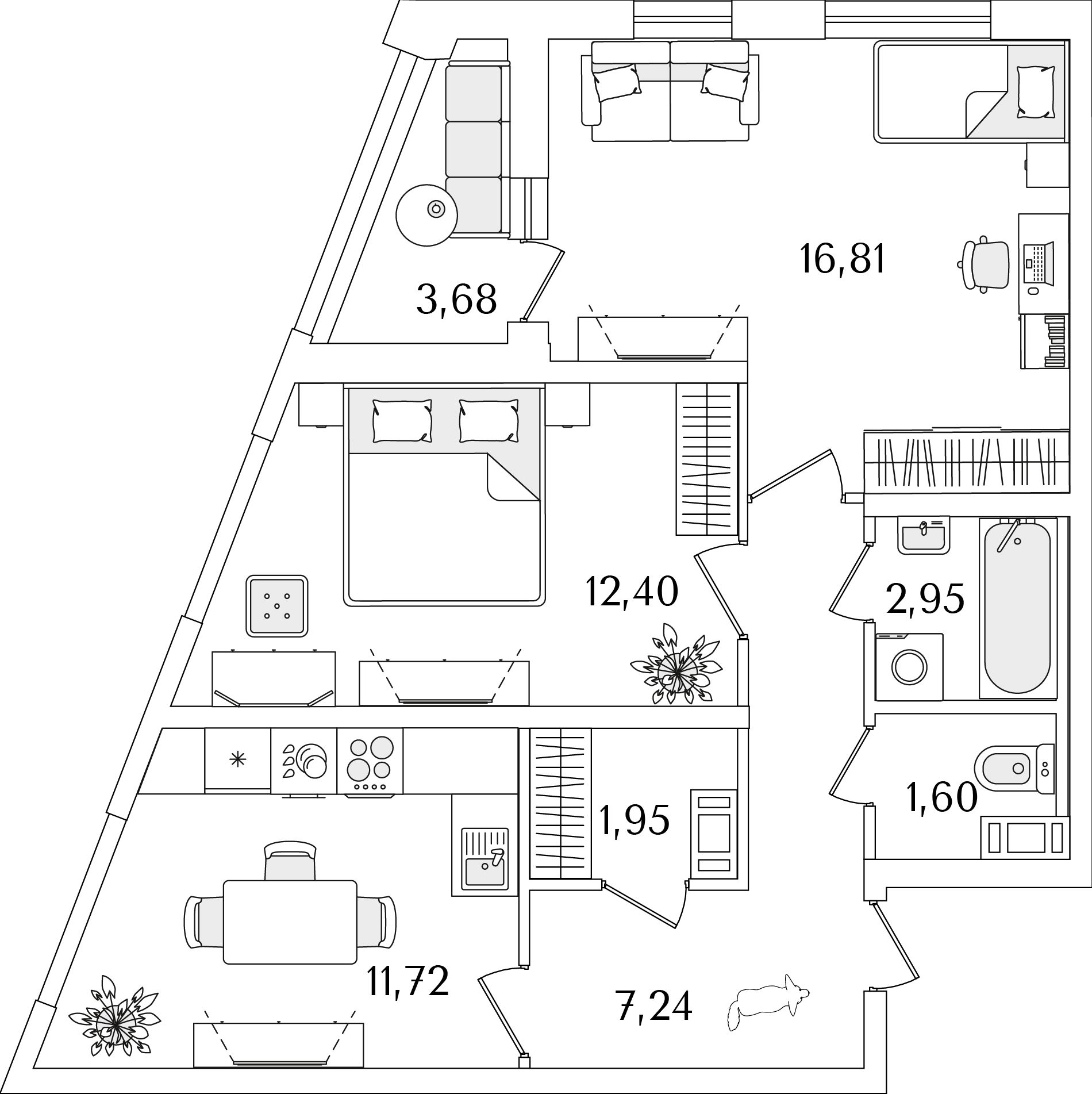 2 комн. квартира, 56.5 м², 7 этаж 