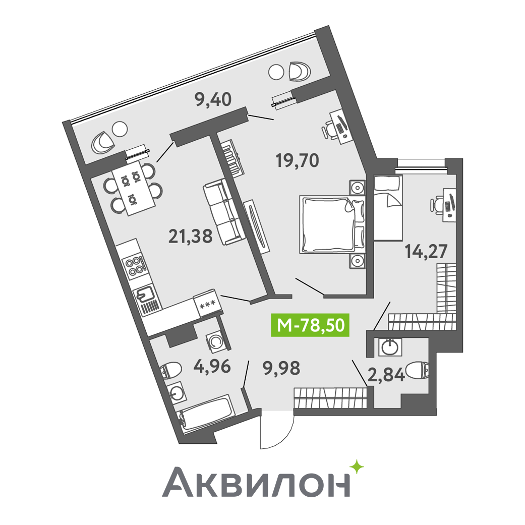 3 комн. квартира, 77.2 м², 1 этаж 