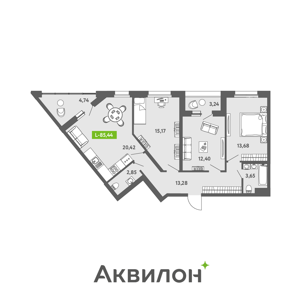 4 комн. квартира, 84.9 м², 2 этаж 