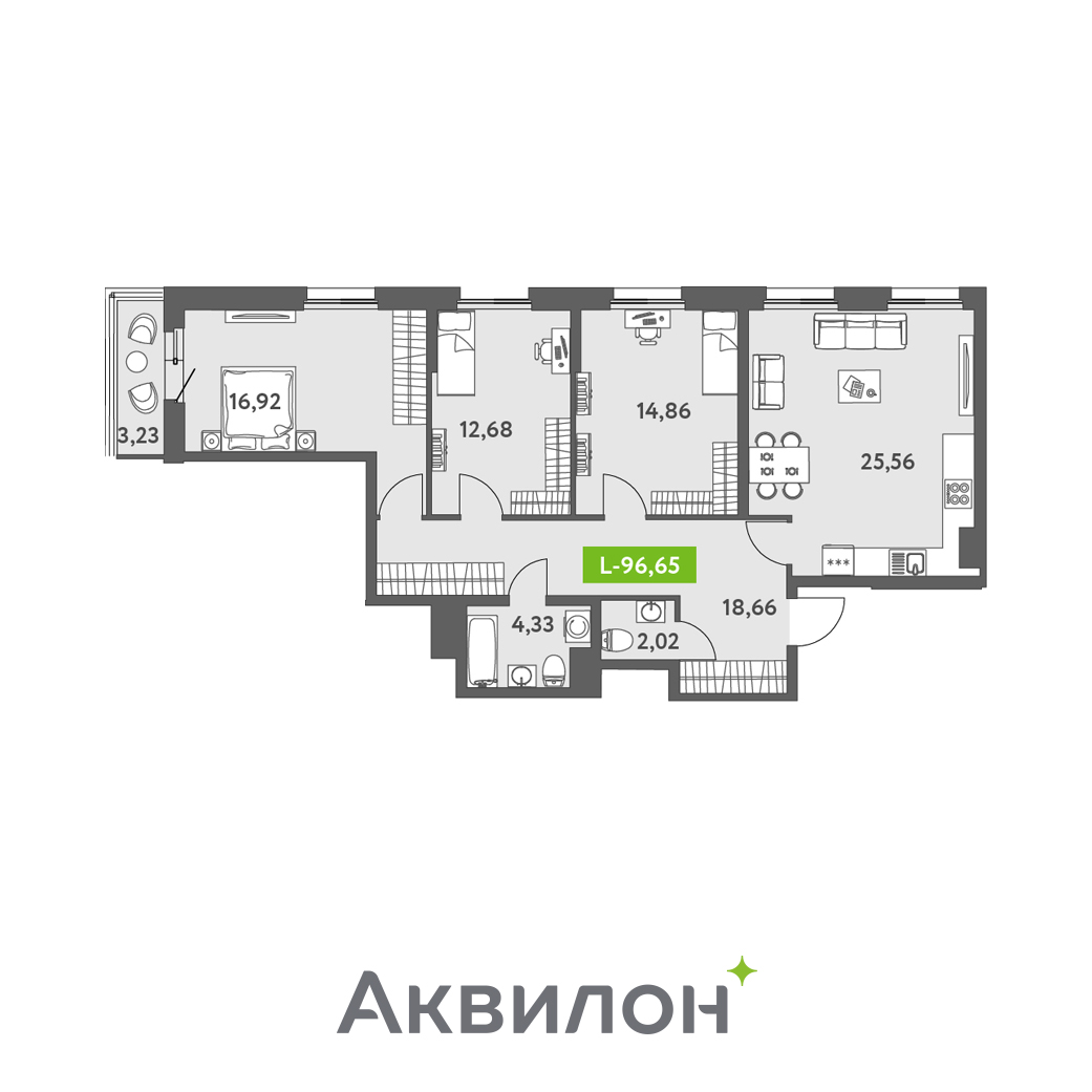 4 комн. квартира, 95.5 м², 8 этаж 