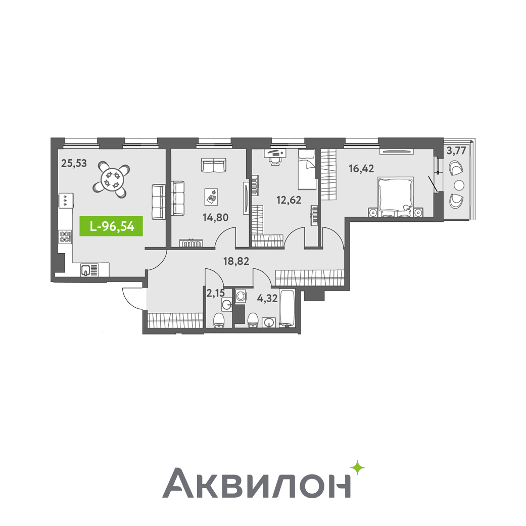 4 комн. квартира, 95 м², 8 этаж 