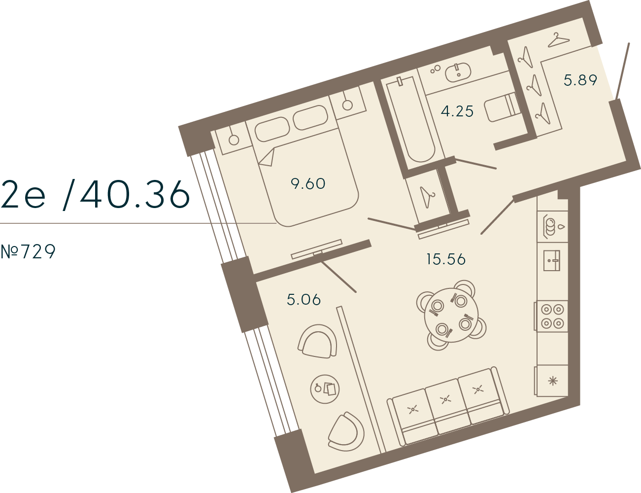 1 комн. квартира, 40.4 м², 4 этаж 