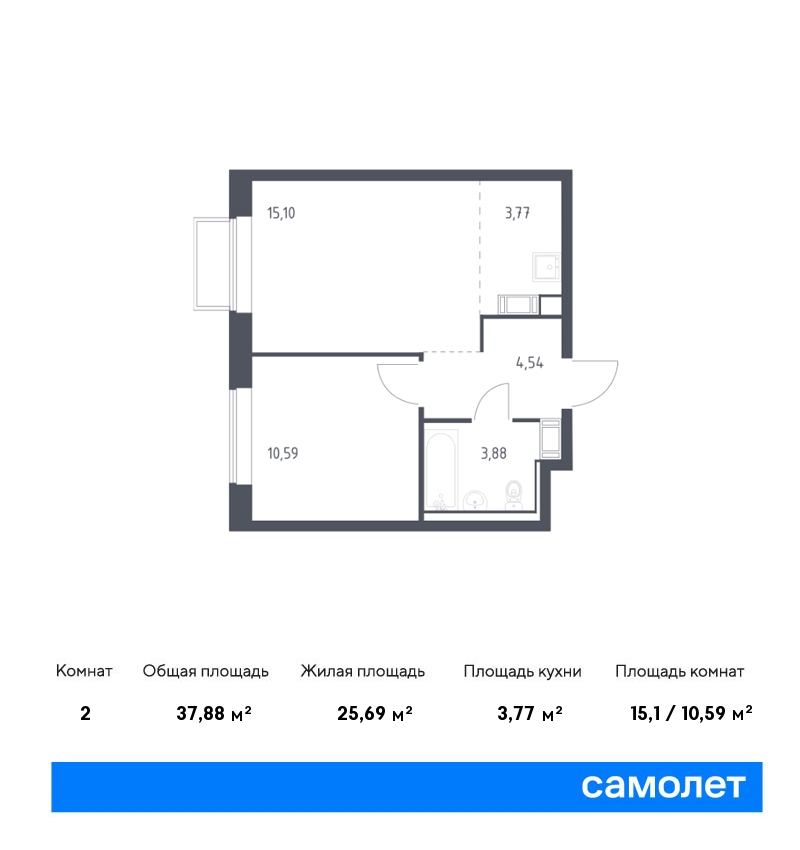 1 комн. квартира, 37.9 м², 16 этаж  (из 17)