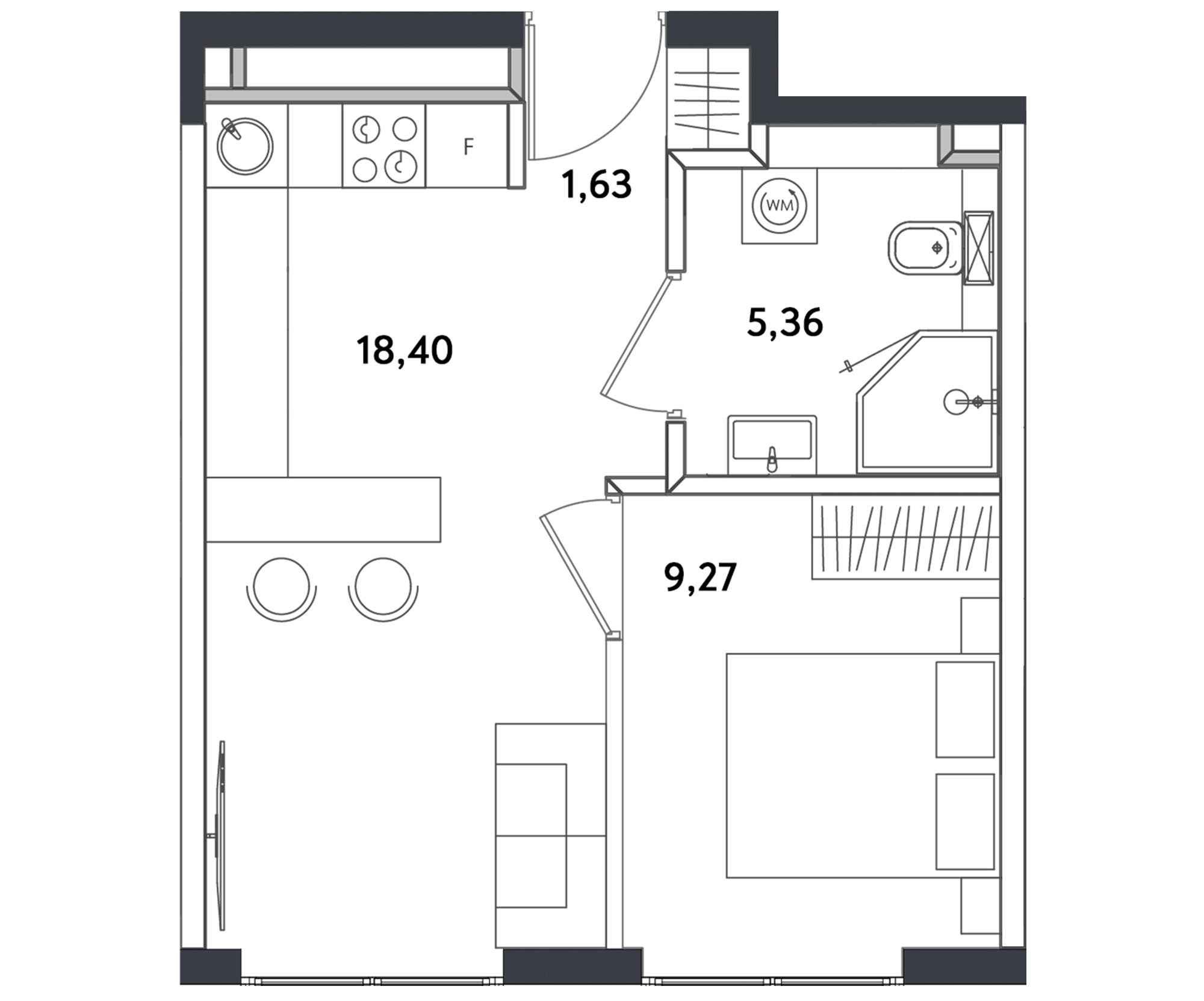 1 комн. квартира, 35.4 м², 3 этаж 
