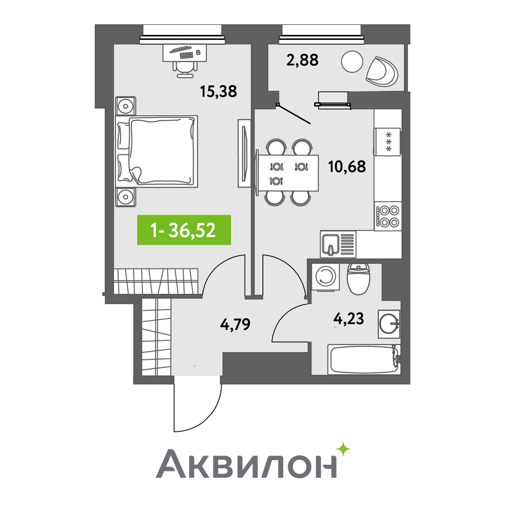 1 комн. квартира, 37 м², 10 этаж 