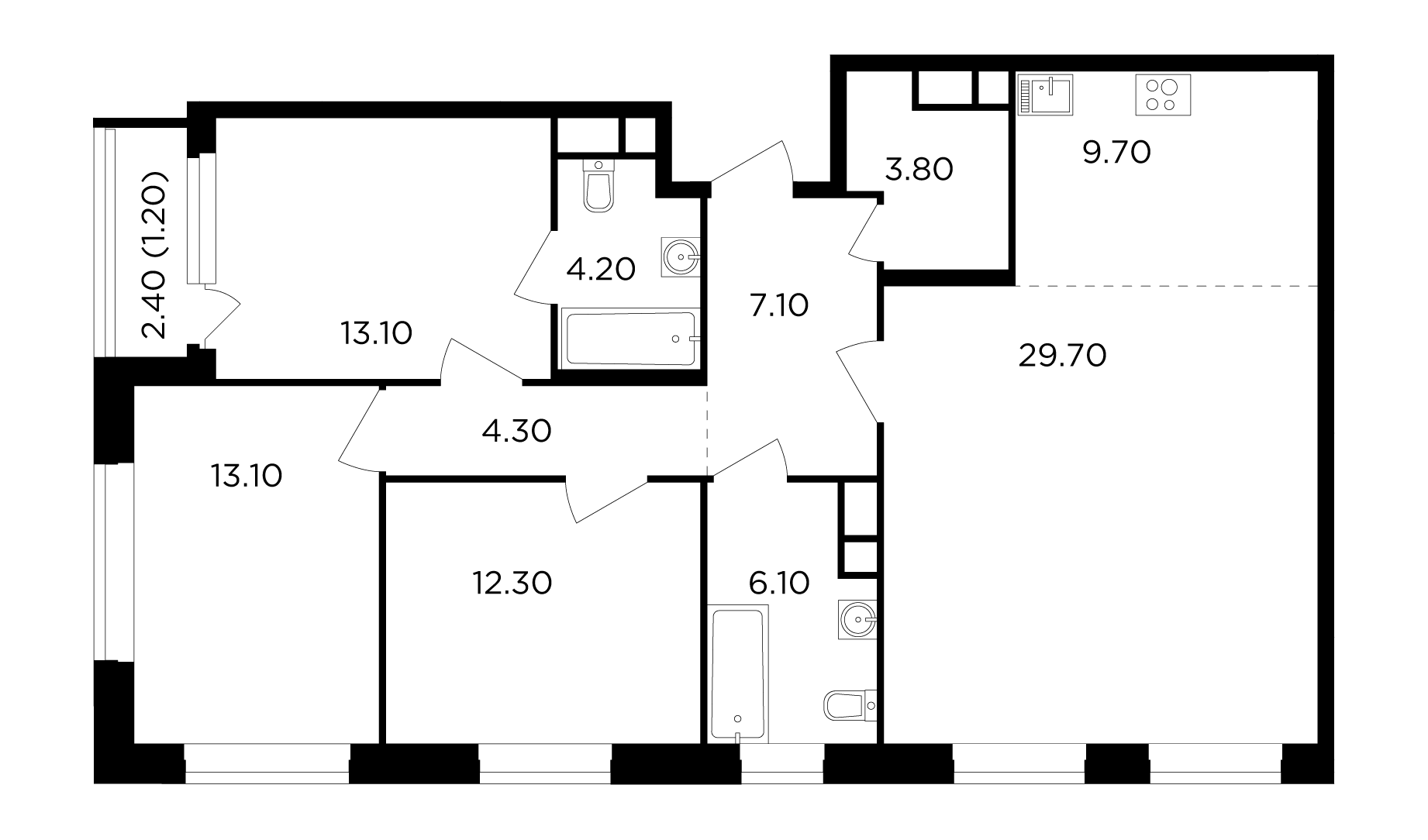 4 комн. квартира, 104.6 м², 8 этаж 