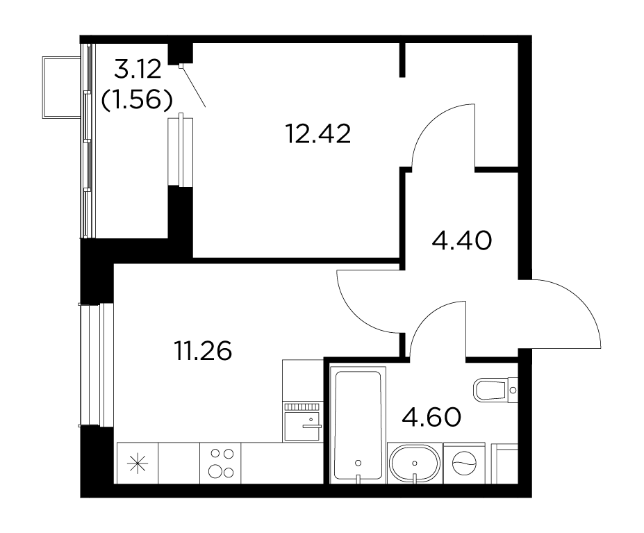 1 комн. квартира, 34.2 м², 14 этаж 