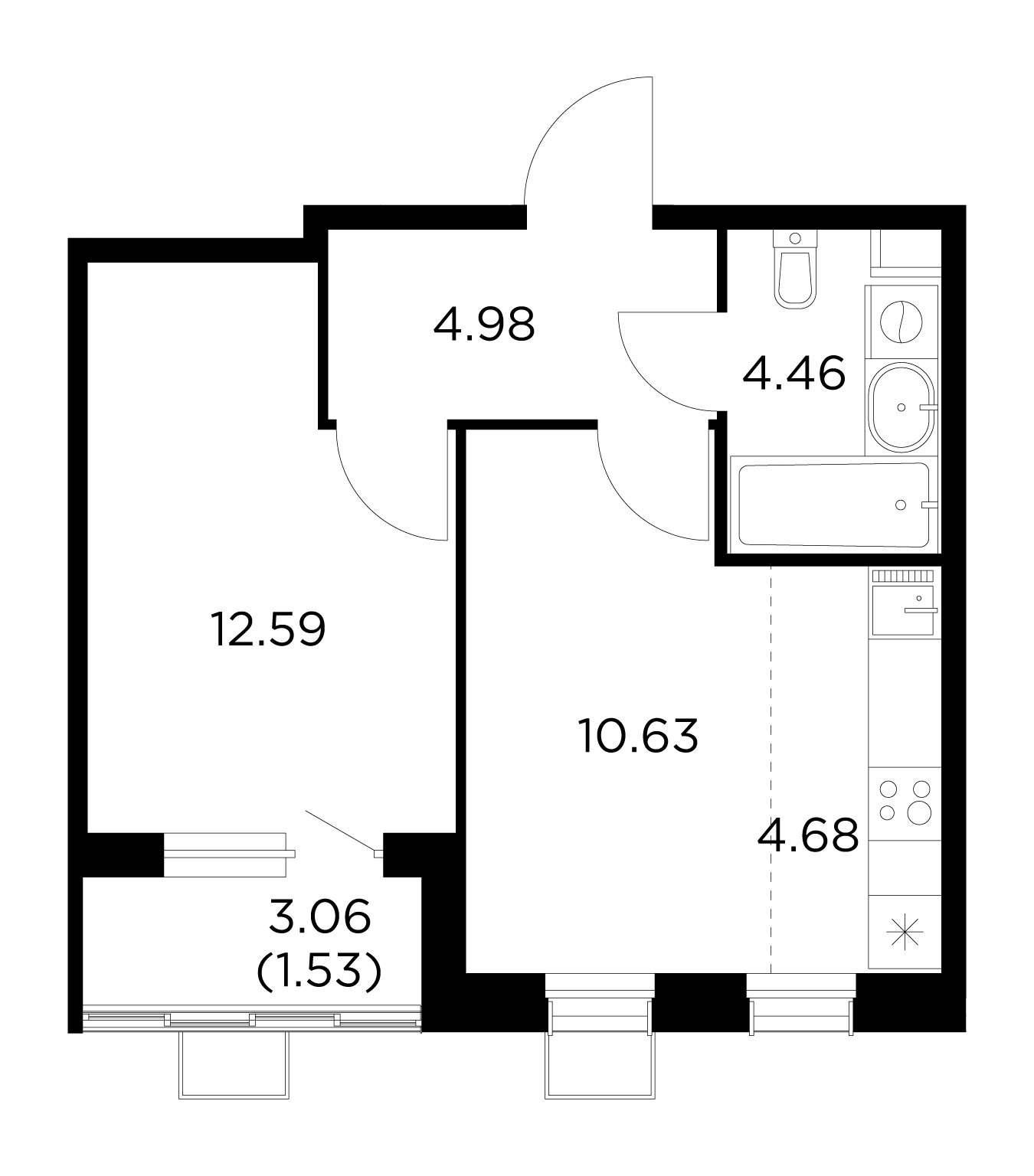 2 комн. квартира, 38.9 м², 6 этаж 