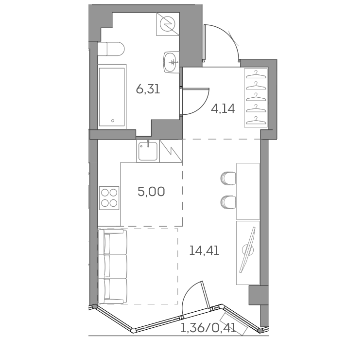 1 комн. квартира, 30.3 м², 11 этаж 