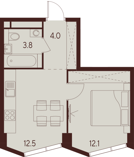 1 комн. квартира, 32.4 м², 8 этаж 