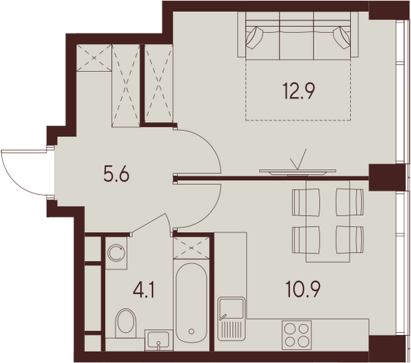 1 комн. квартира, 33.5 м², 11 этаж 