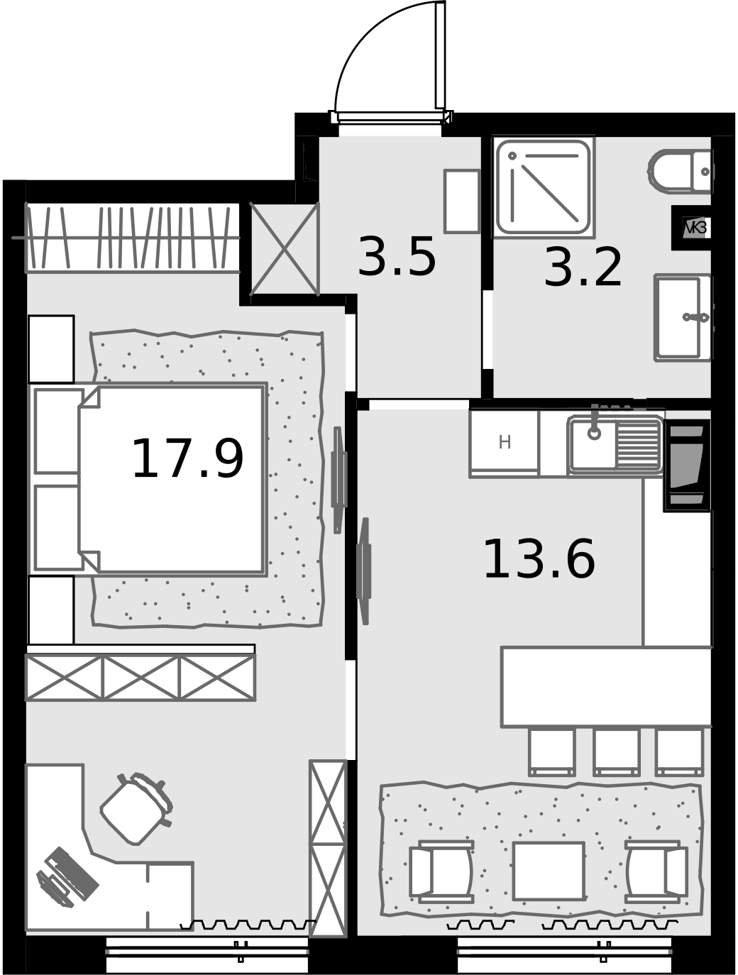 1 комн. квартира, 38.2 м², 26 этаж  (из 28)