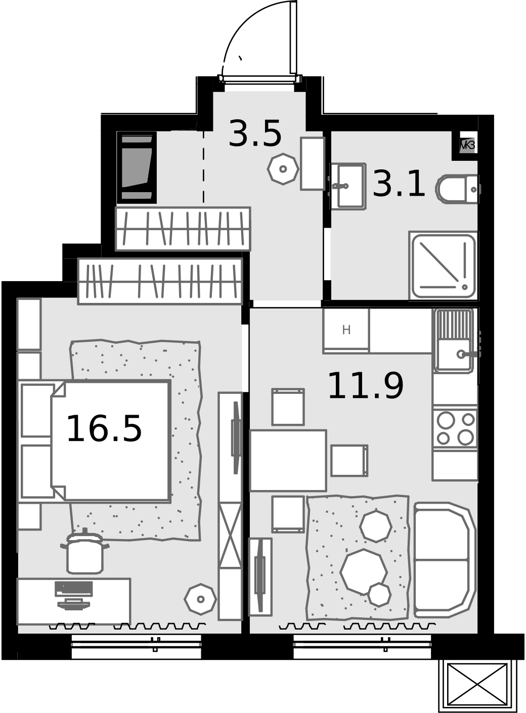 1 комн. квартира, 35 м², 23 этаж  (из 28)