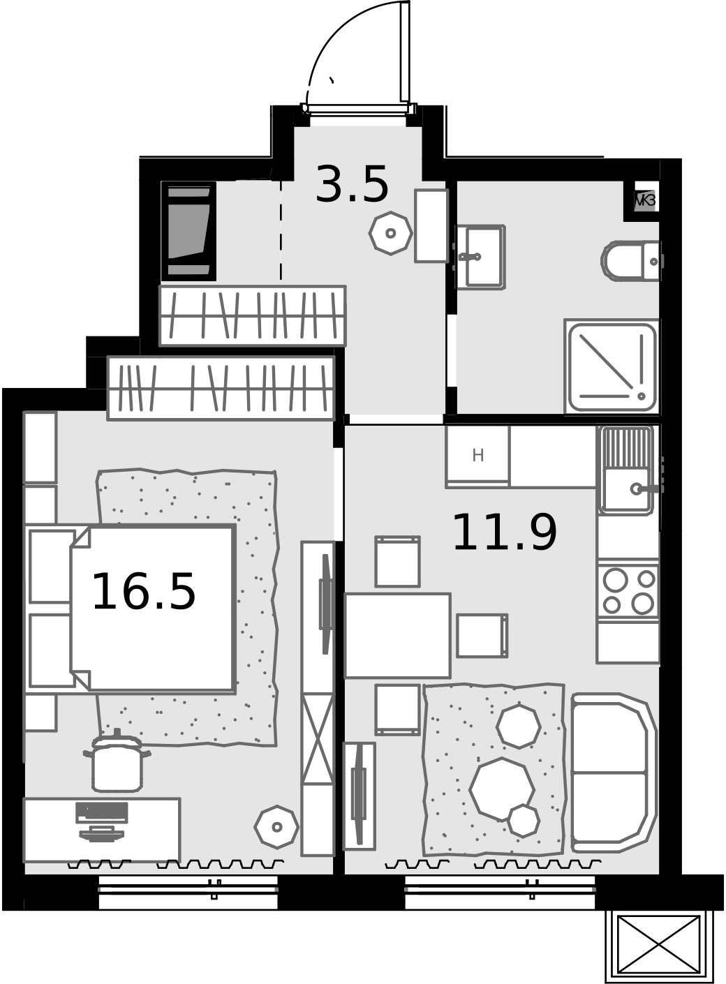 1 комн. квартира, 35 м², 24 этаж  (из 28)