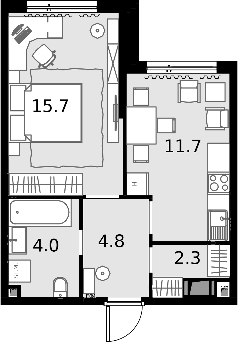 1 комн. квартира, 38.5 м², 26 этаж  (из 28)