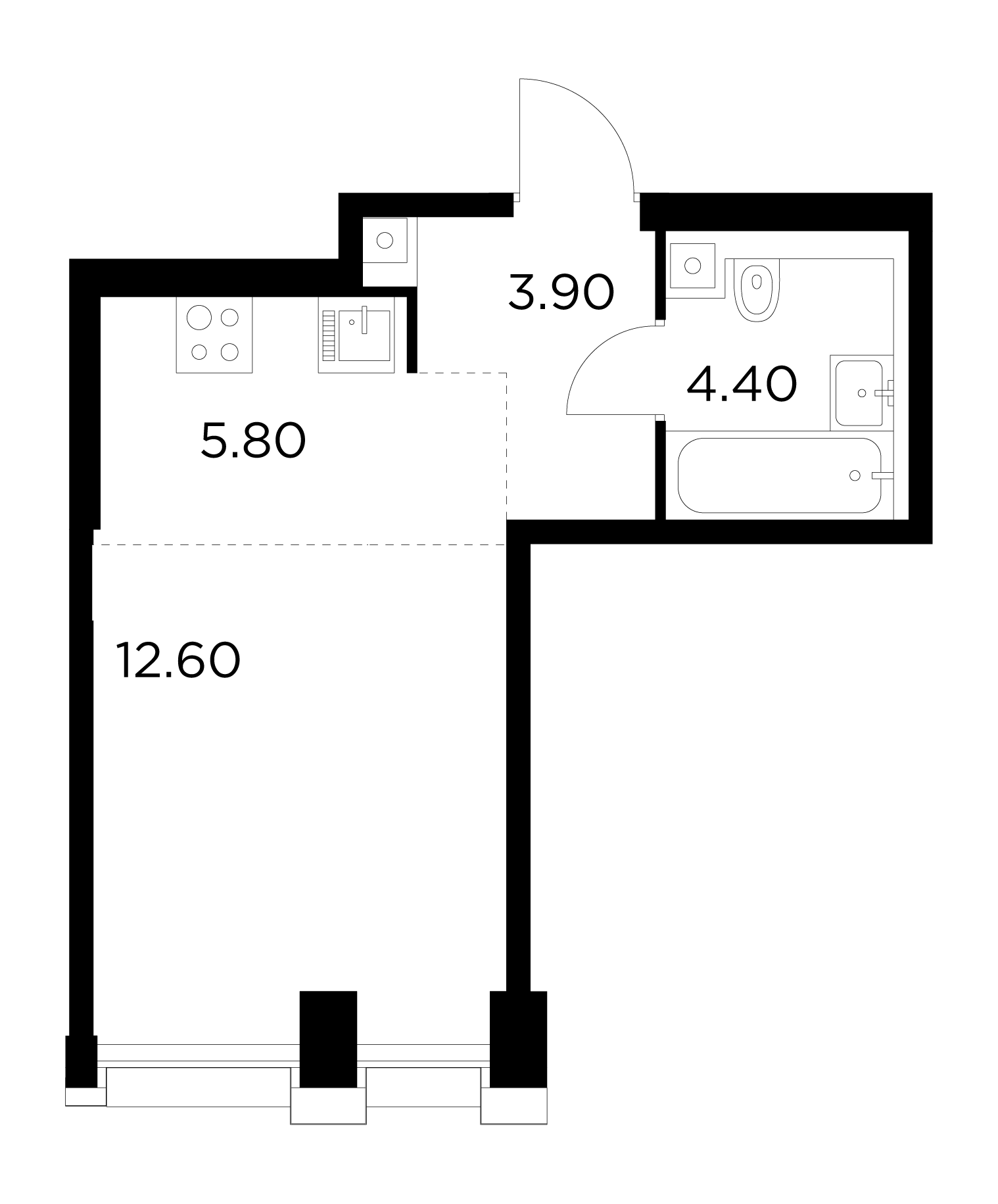 студия, 26.7 м², 4 этаж 